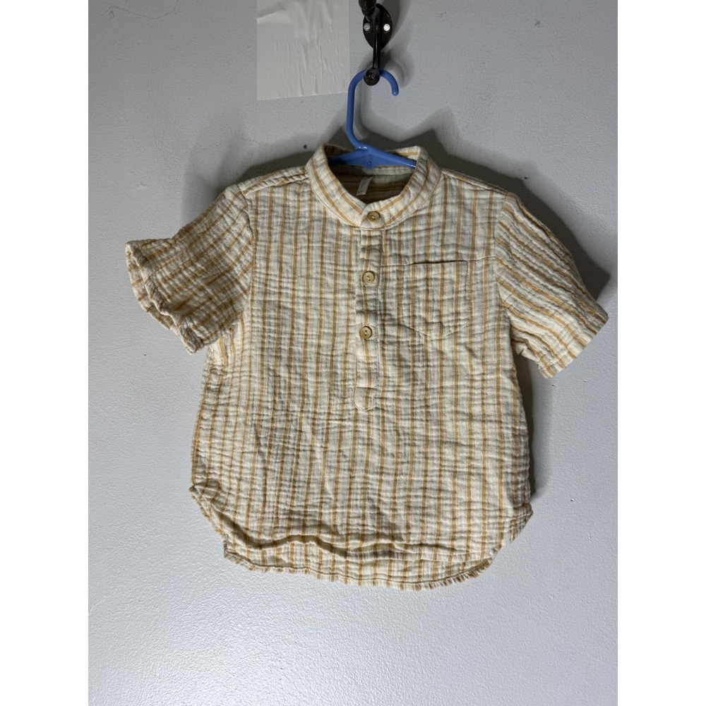 Rylee + Cru Toddler Boys Mustard Yellow Striped Cotton Gauze Button Up Shirt 2-3